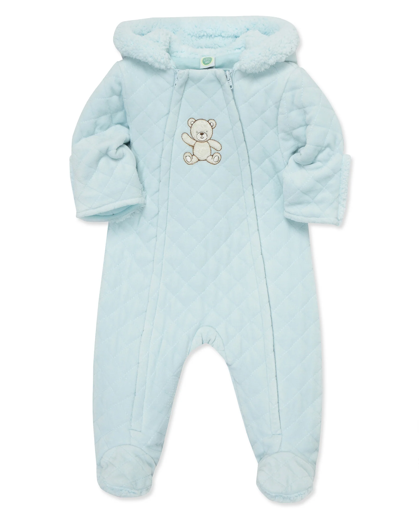 Blue Bear Quilted Velour Pram - Image 3