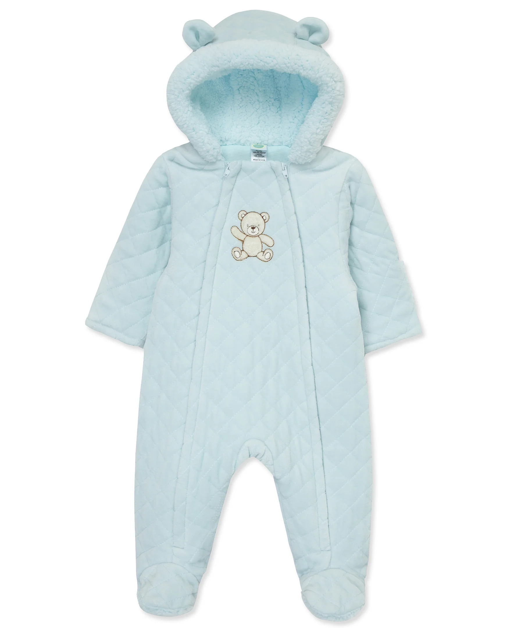 Blue Bear Quilted Velour Pram - Image 4