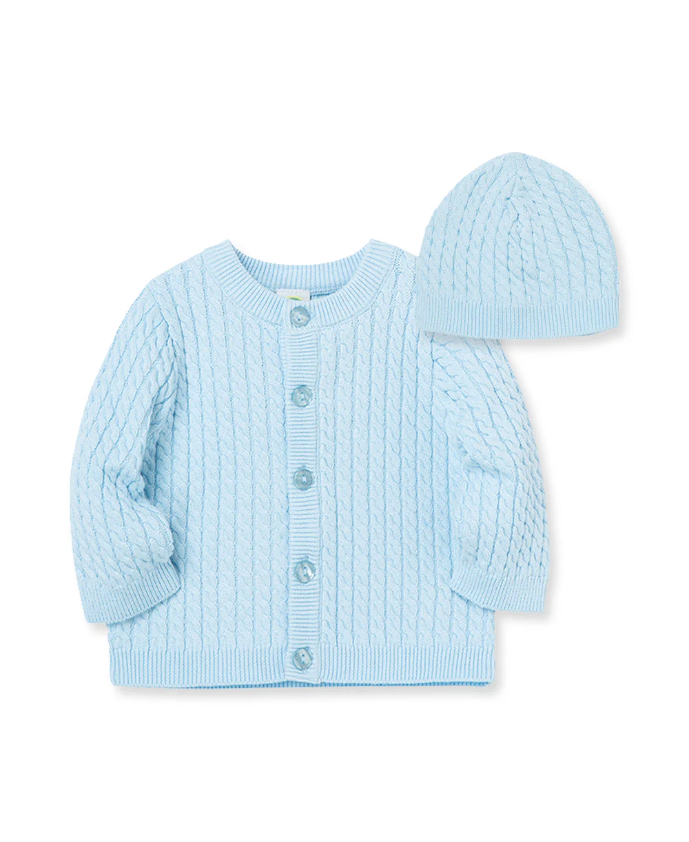 Blue Cable Sweater and Hat - Image 4