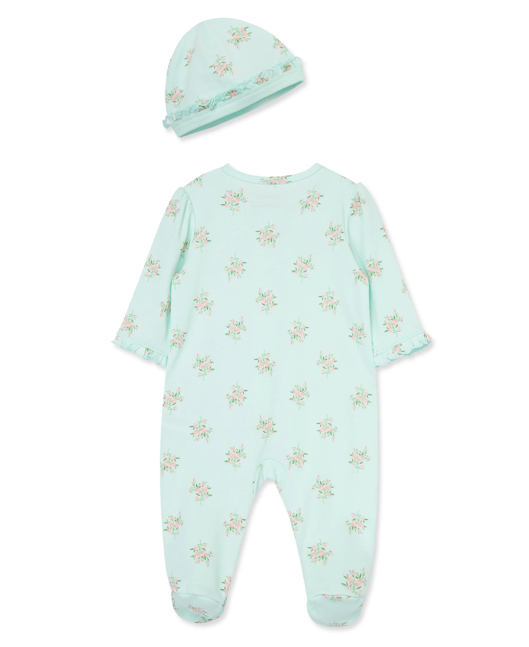 Delicate Floral Zip Footed One-Piece & Hat - Image 3