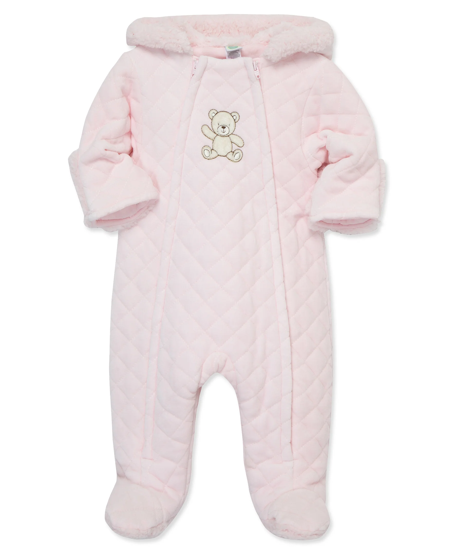 Pink Bear Quilted Velour Pram - Image 3