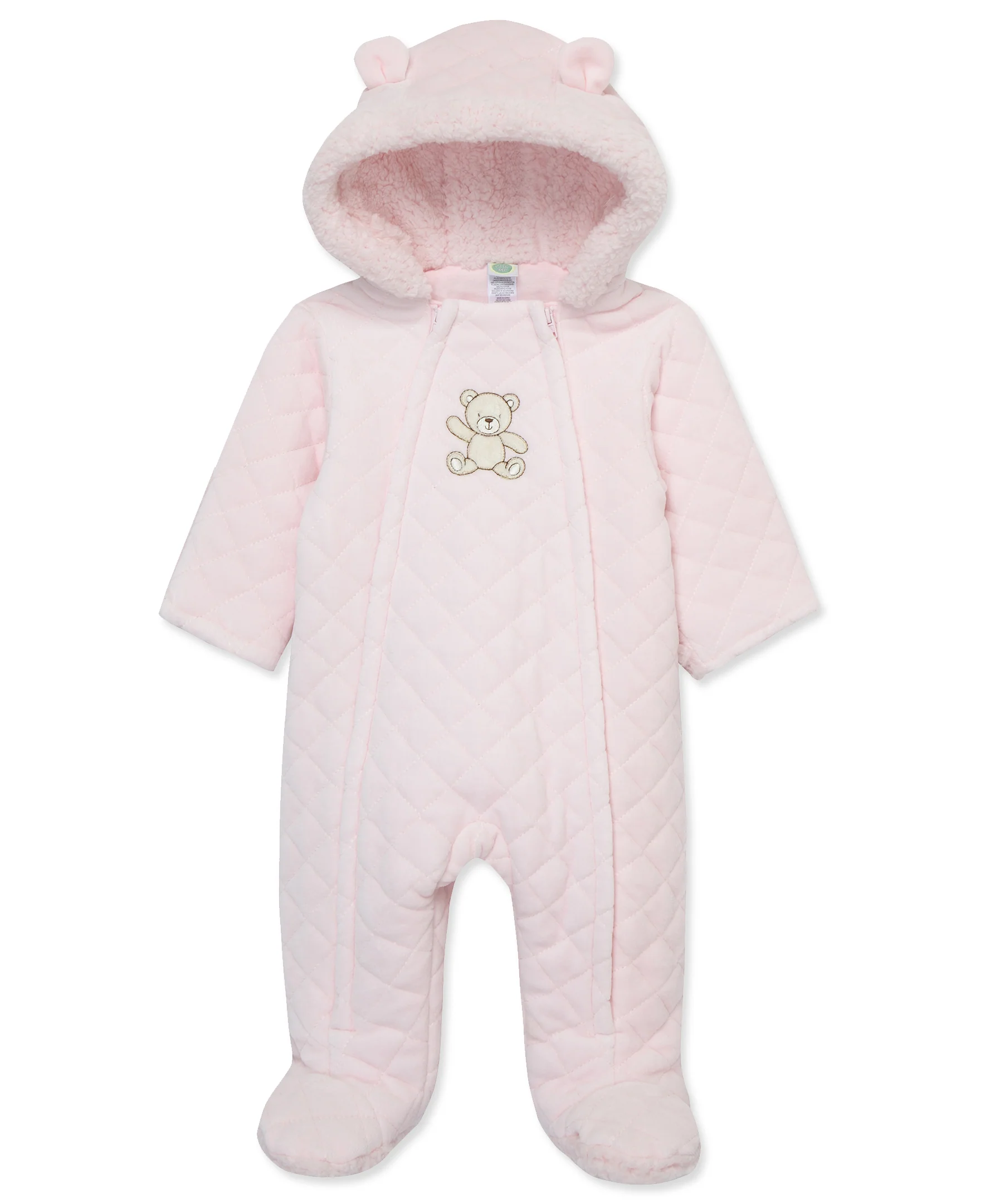 Pink Bear Quilted Velour Pram - Image 4